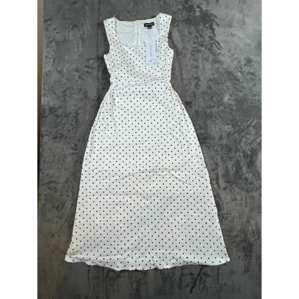 Urban Revivo Polka Dot A-Line Midi Dress White Black Square Neck Small 4 NWT